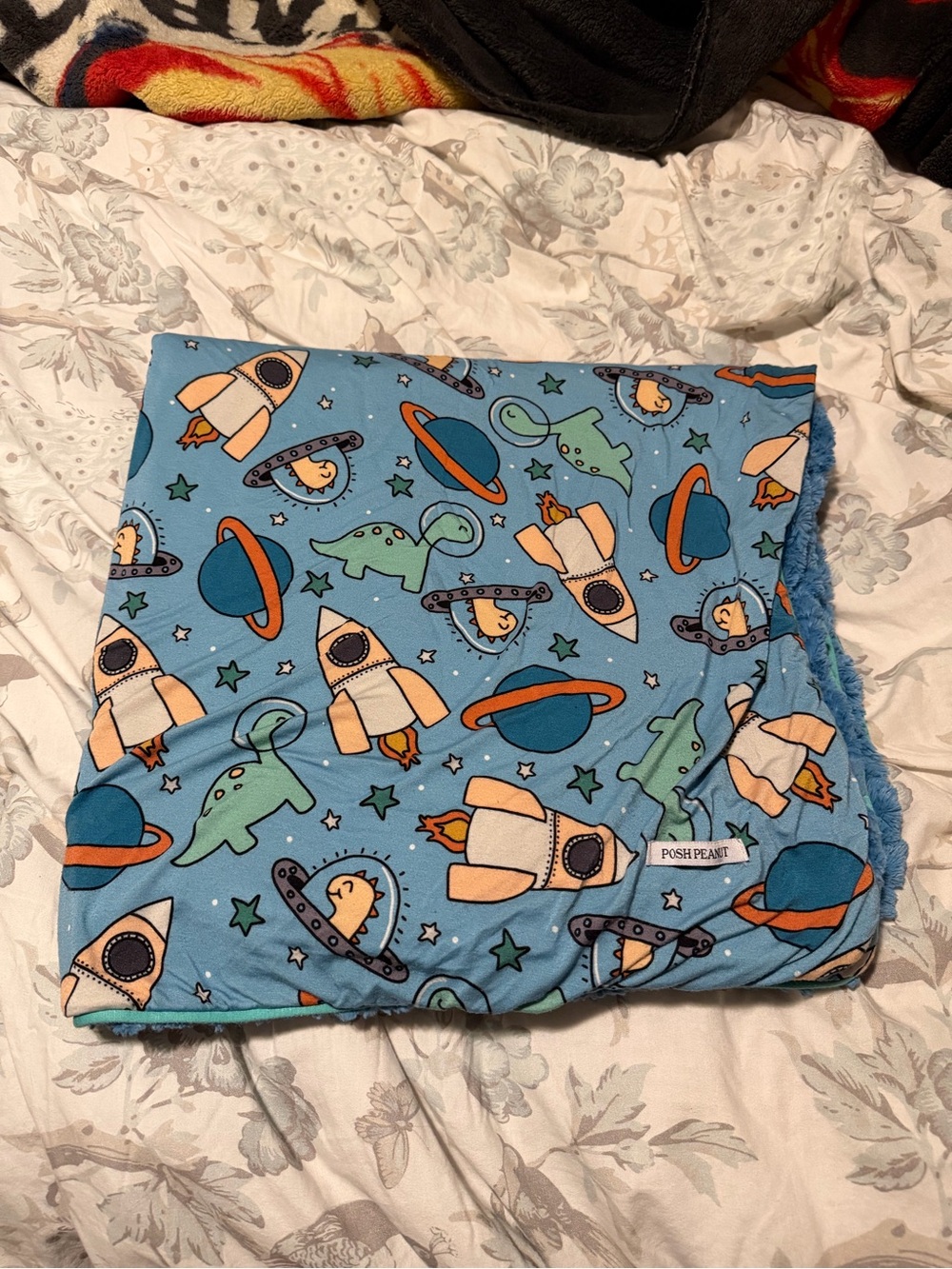 Posh Peanut light Blue Space Print Plush Blanket